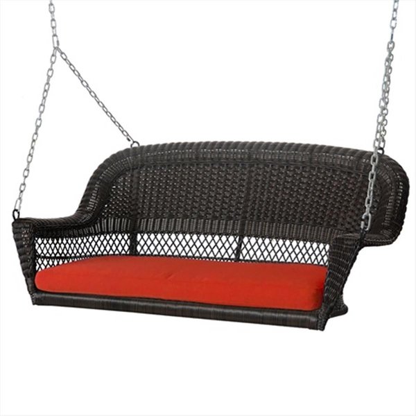 Jeco Jeco W00202S-A-FS018 Espresso Wicker Porch Swing With Red Cushion W00202S-A-FS018